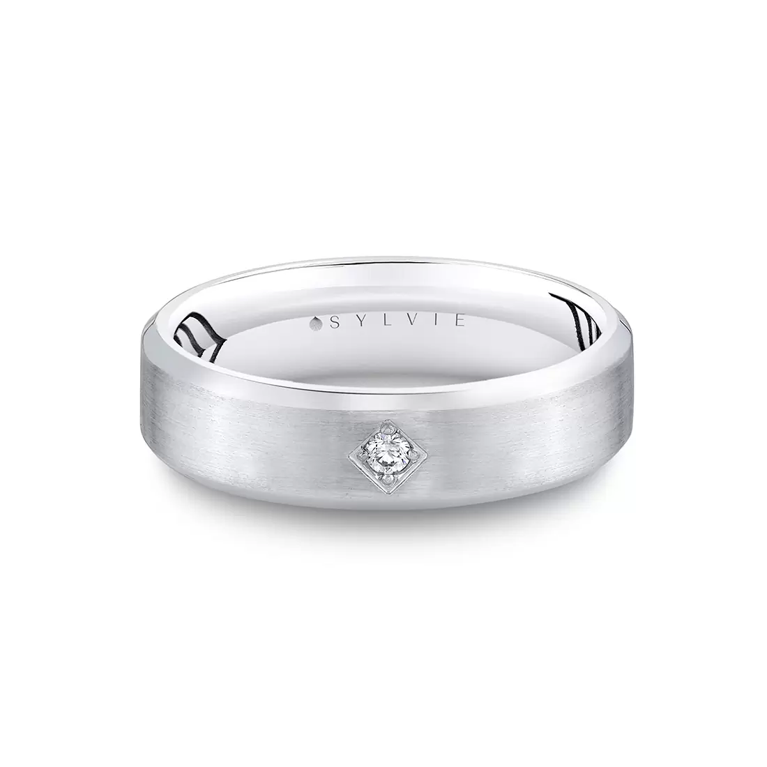 White Gold Shell Apex Brushed Diamond Men's Band - Lucien