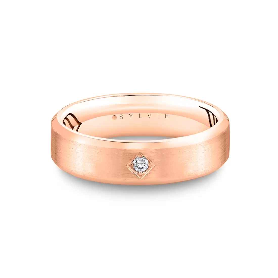 White Gold Shell Apex Brushed Diamond Men's Band - Lucien