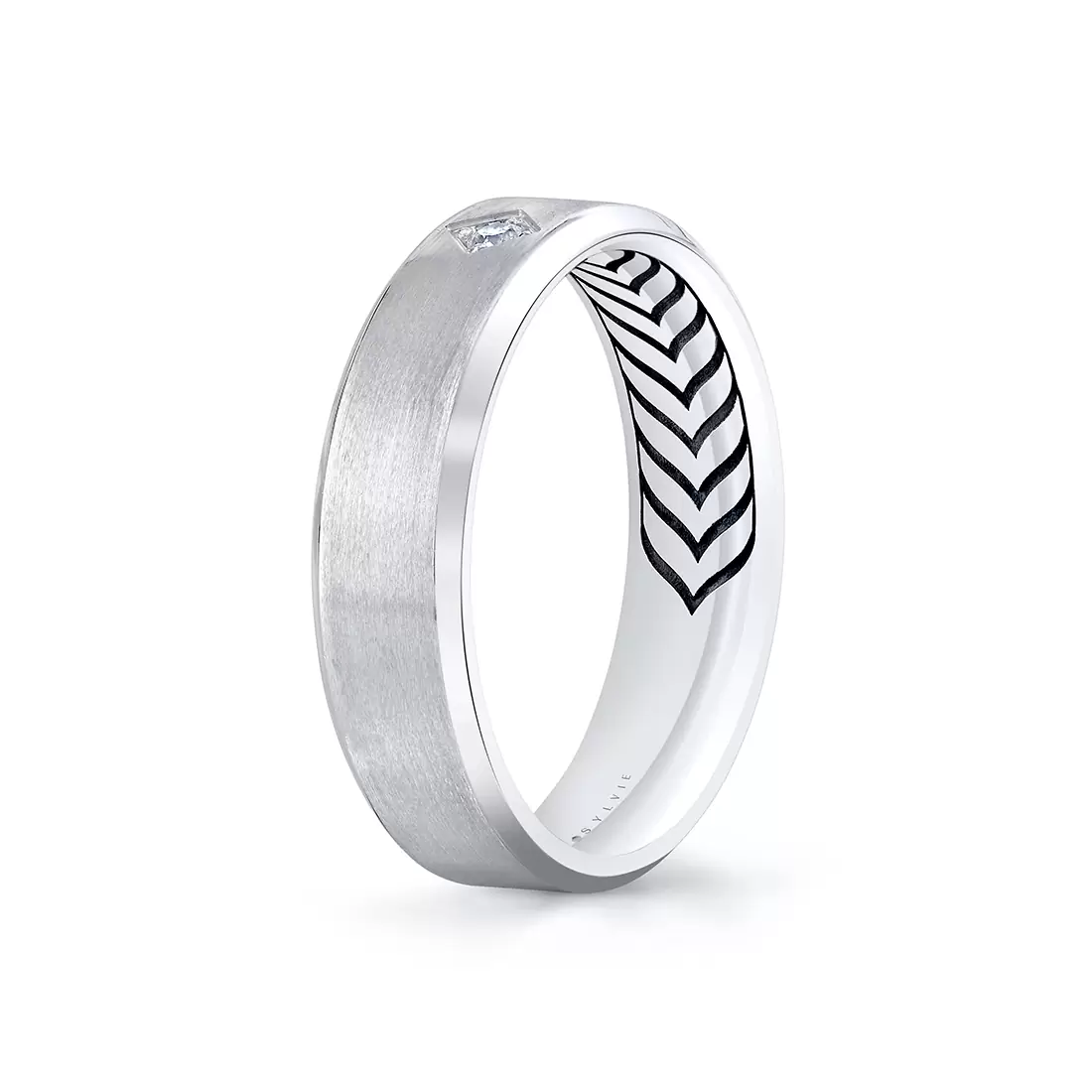 White Gold Shell Apex Brushed Diamond Men's Band - Lucien