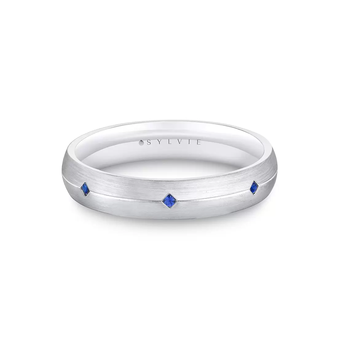 White Gold Heritage Brushed Sapphire Men's Band - Omar