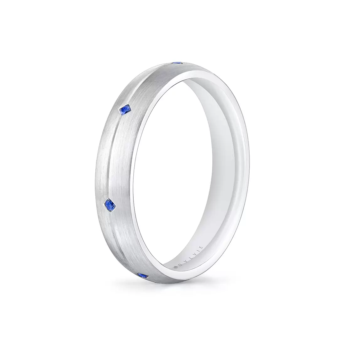 White Gold Heritage Brushed Sapphire Men's Band - Omar