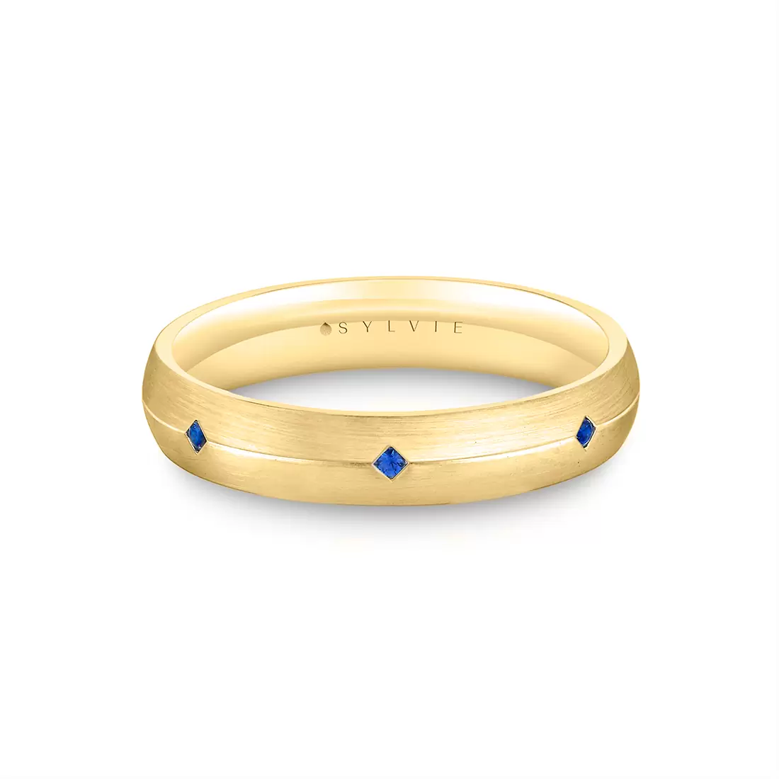 White Gold Heritage Brushed Sapphire Men's Band - Omar