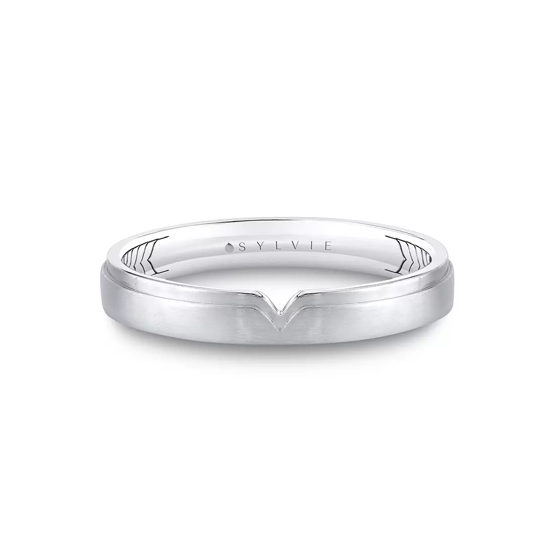 White Gold Shell Iconelle Brushed Men's Band with Shell Tip Accent - Sean