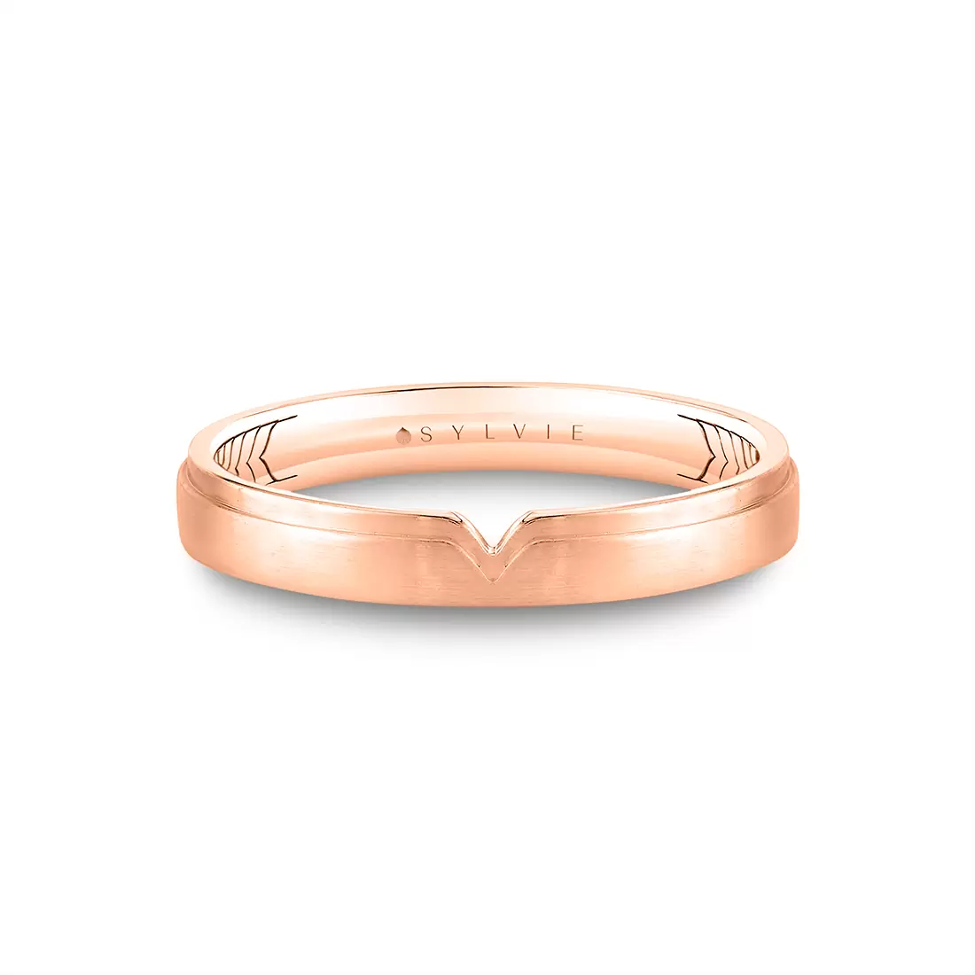 White Gold Shell Iconelle Brushed Men's Band with Shell Tip Accent - Sean