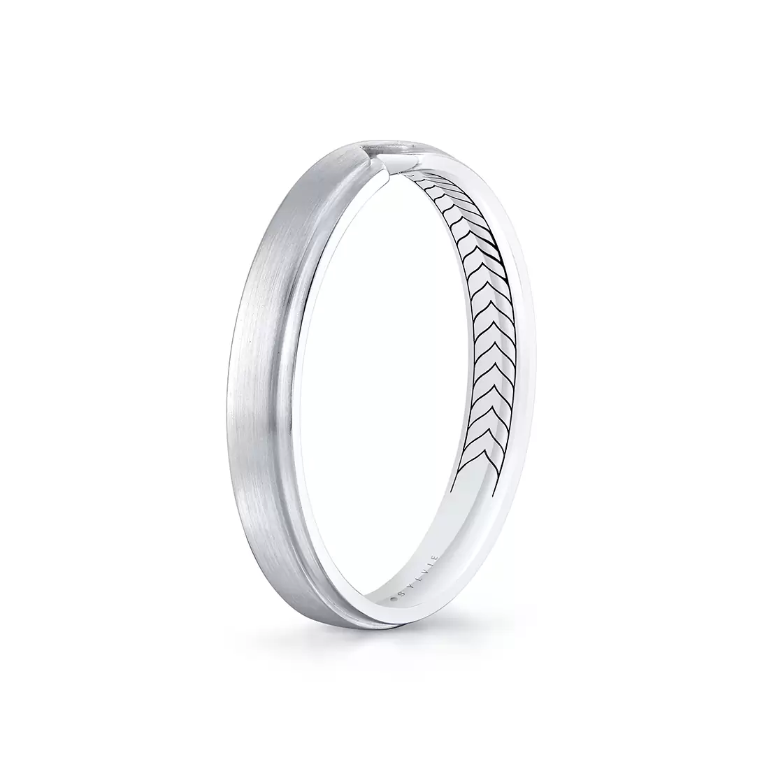 White Gold Shell Iconelle Brushed Men's Band with Shell Tip Accent - Sean