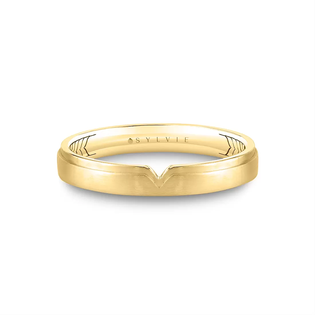 White Gold Shell Iconelle Brushed Men's Band with Shell Tip Accent - Sean