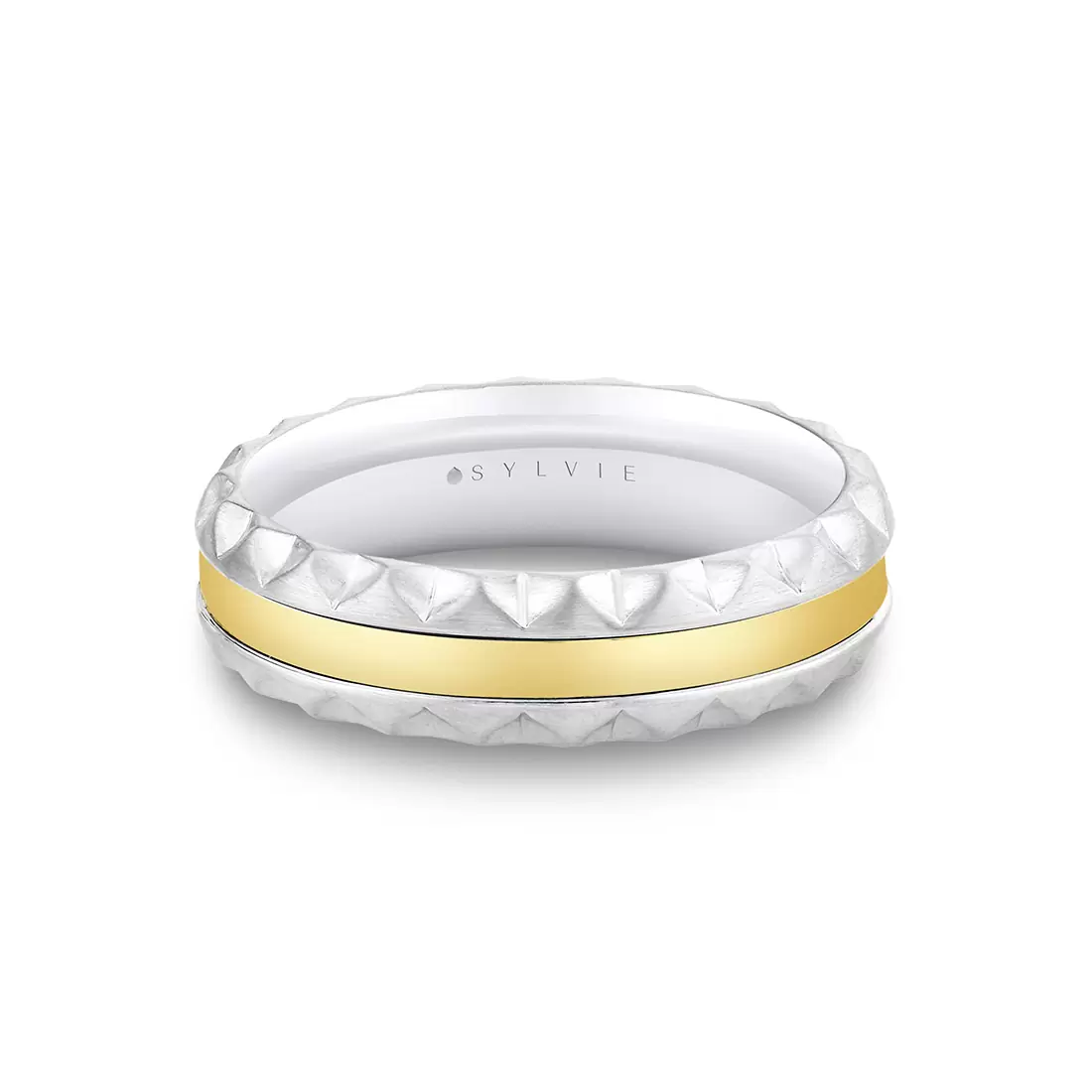 White Gold/Yellow Gold Fluted Shell Two Tone Men's Band - Holden