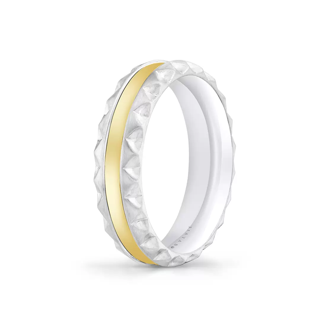 White Gold/Yellow Gold Fluted Shell Two Tone Men's Band - Holden