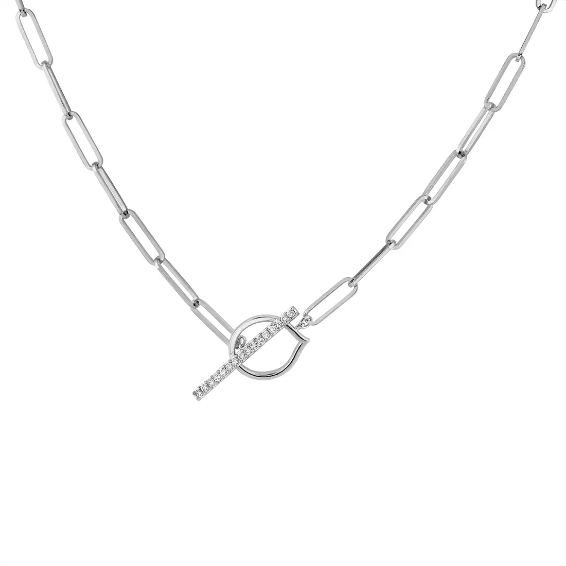 Yellow Gold Shell Héritage Paperclip Diamond Toggle Necklace