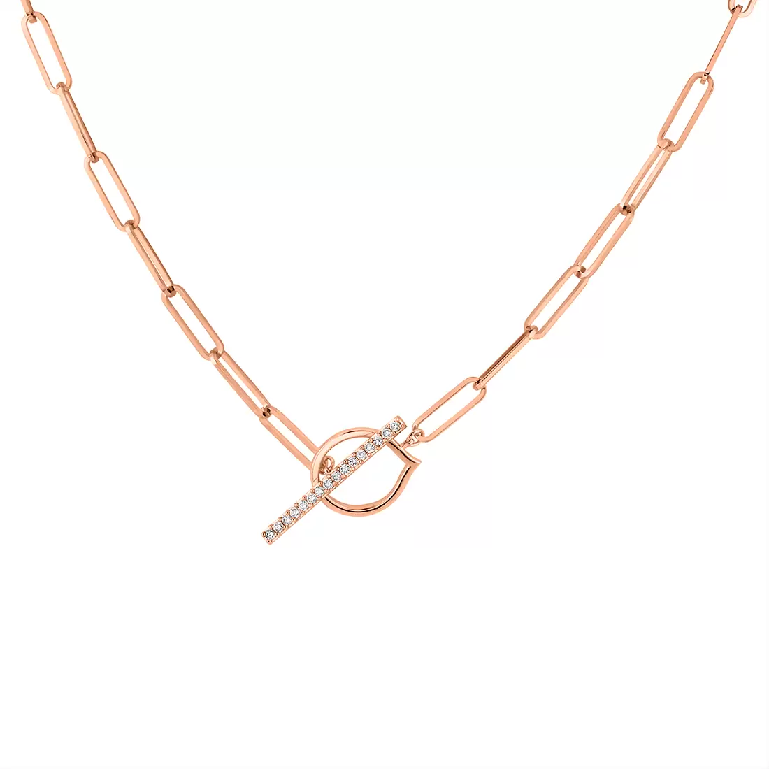 Yellow Gold Shell Héritage Paperclip Diamond Toggle Necklace