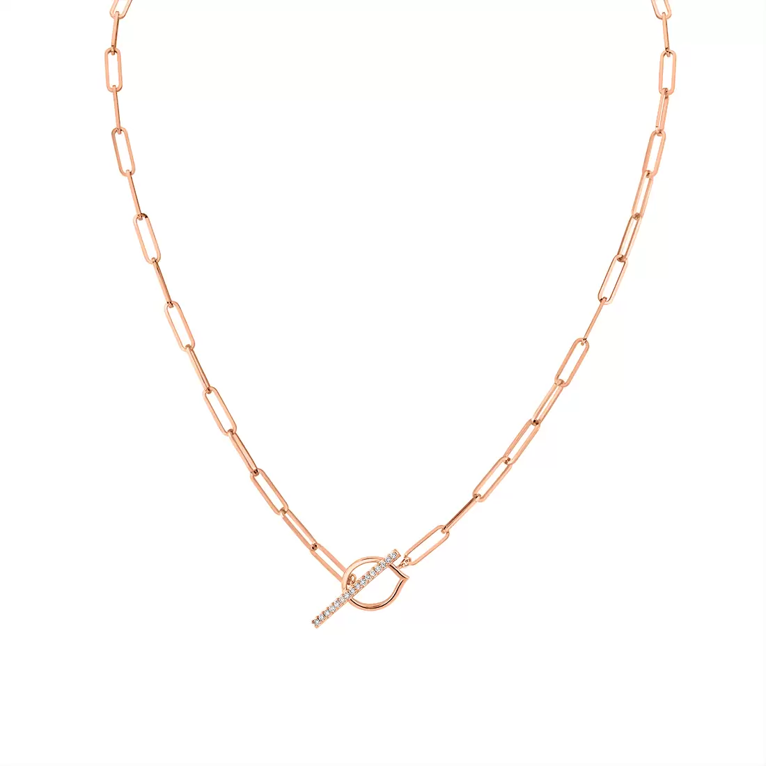 Yellow Gold Shell Héritage Paperclip Diamond Toggle Necklace