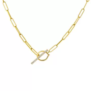 Yellow Gold Shell Héritage Paperclip Diamond Toggle Necklace