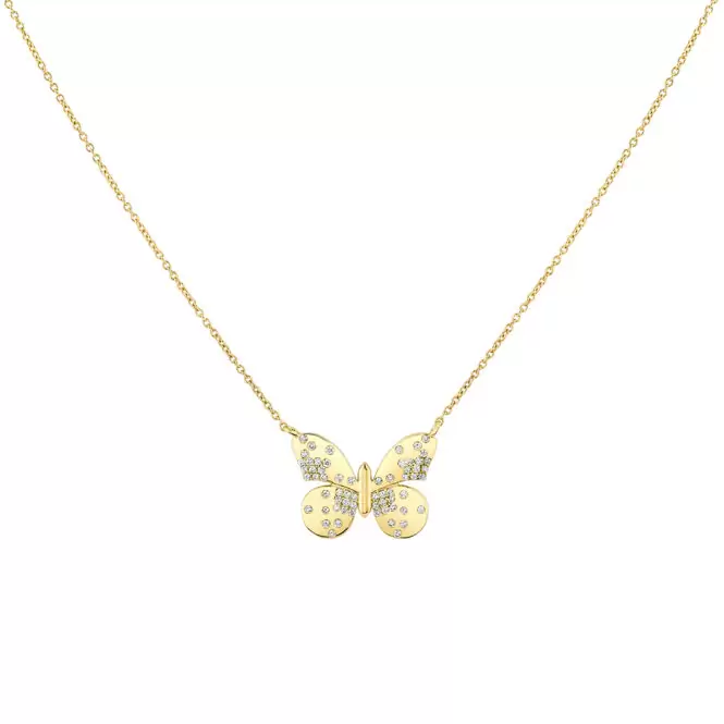 yellow gold diamond butterfly necklace crop