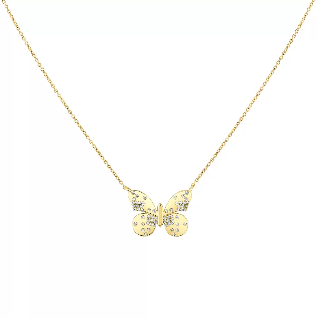 Yellow Gold Shell Héritage Diamond Butterfly Necklace