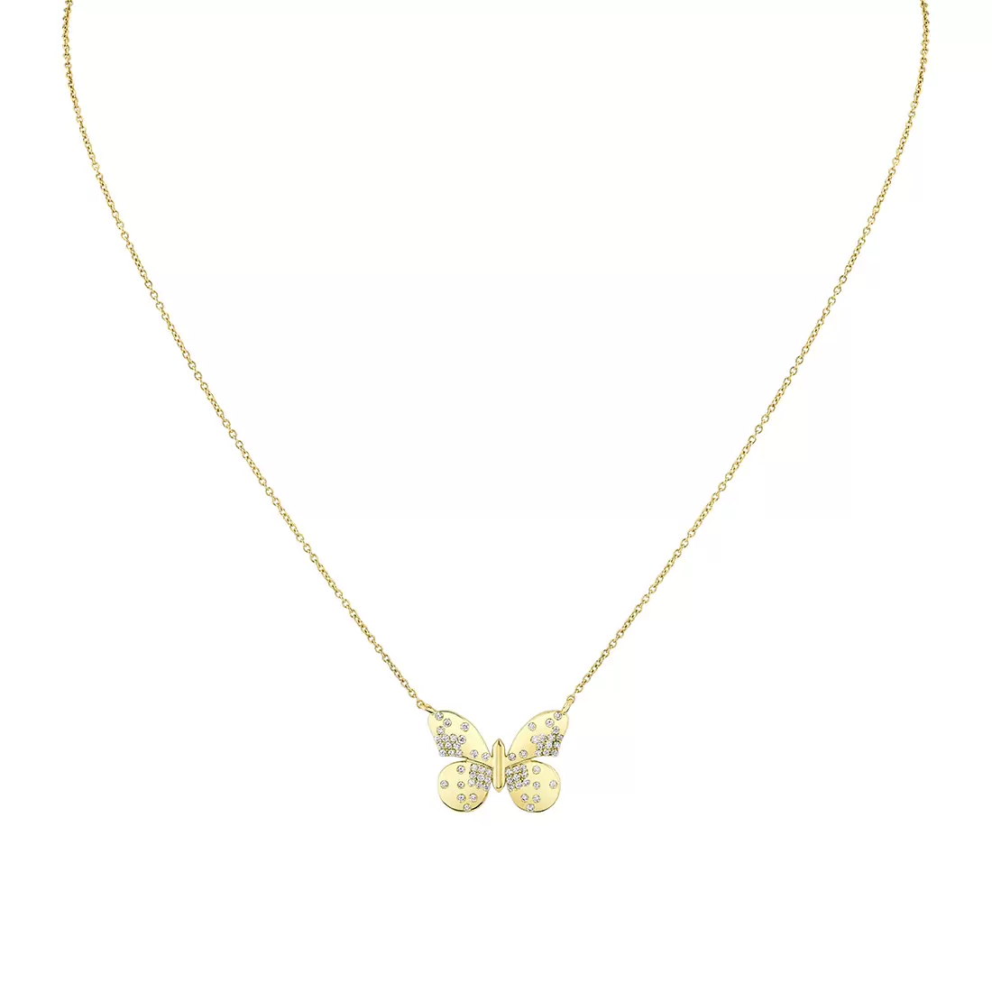 Yellow Gold Shell Héritage Diamond Butterfly Necklace