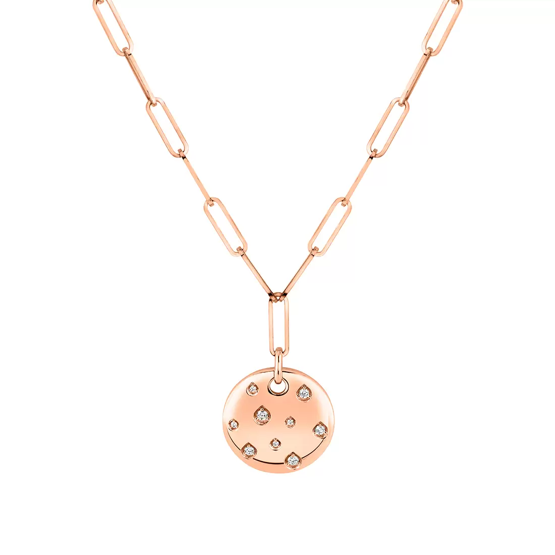 Yellow Gold Auravie Shell Shapes Diamond Paperclip Necklace
