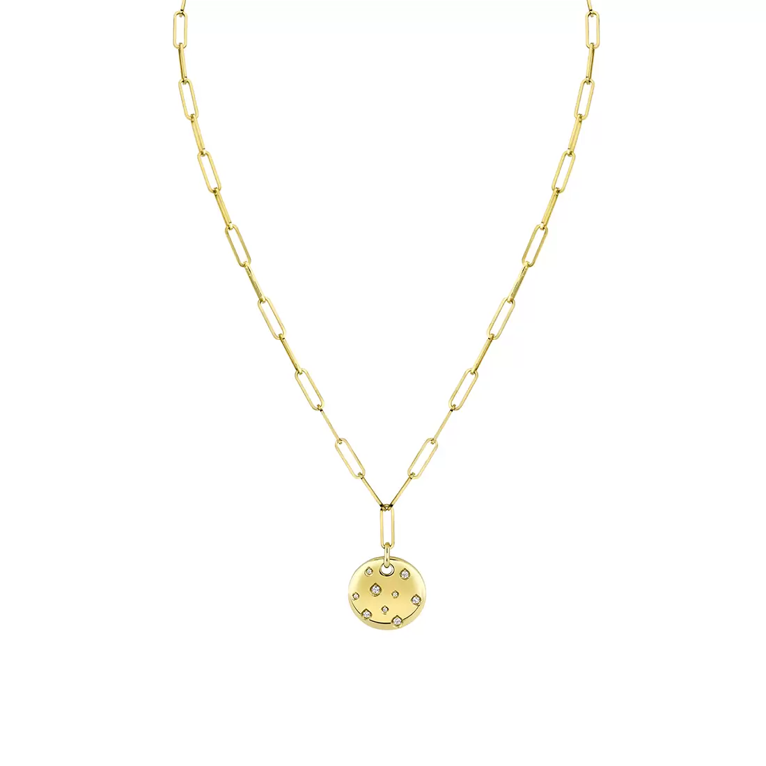 Yellow Gold Auravie Shell Shapes Diamond Paperclip Necklace