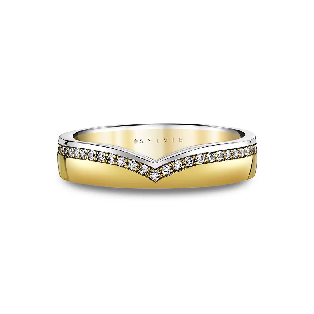 White Gold/Yellow Gold Iconelle Shell Tip Two Tone Wedding Ring
