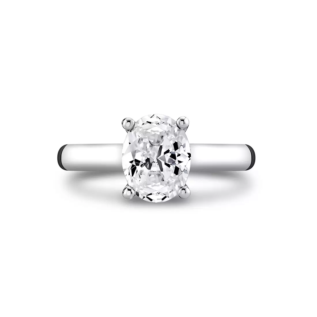 White Gold Oval Cut Wide Band Solitaire Engagement Ring - Demitra