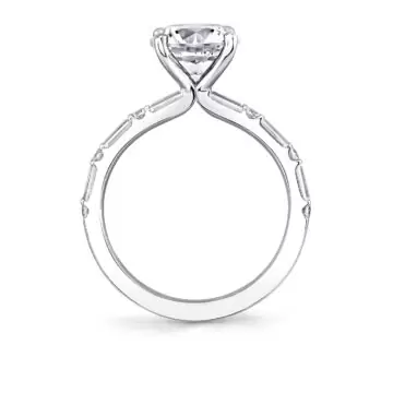 White Gold Round Cut Alternating Diamond and Baguette Engagement Ring - Bonnie