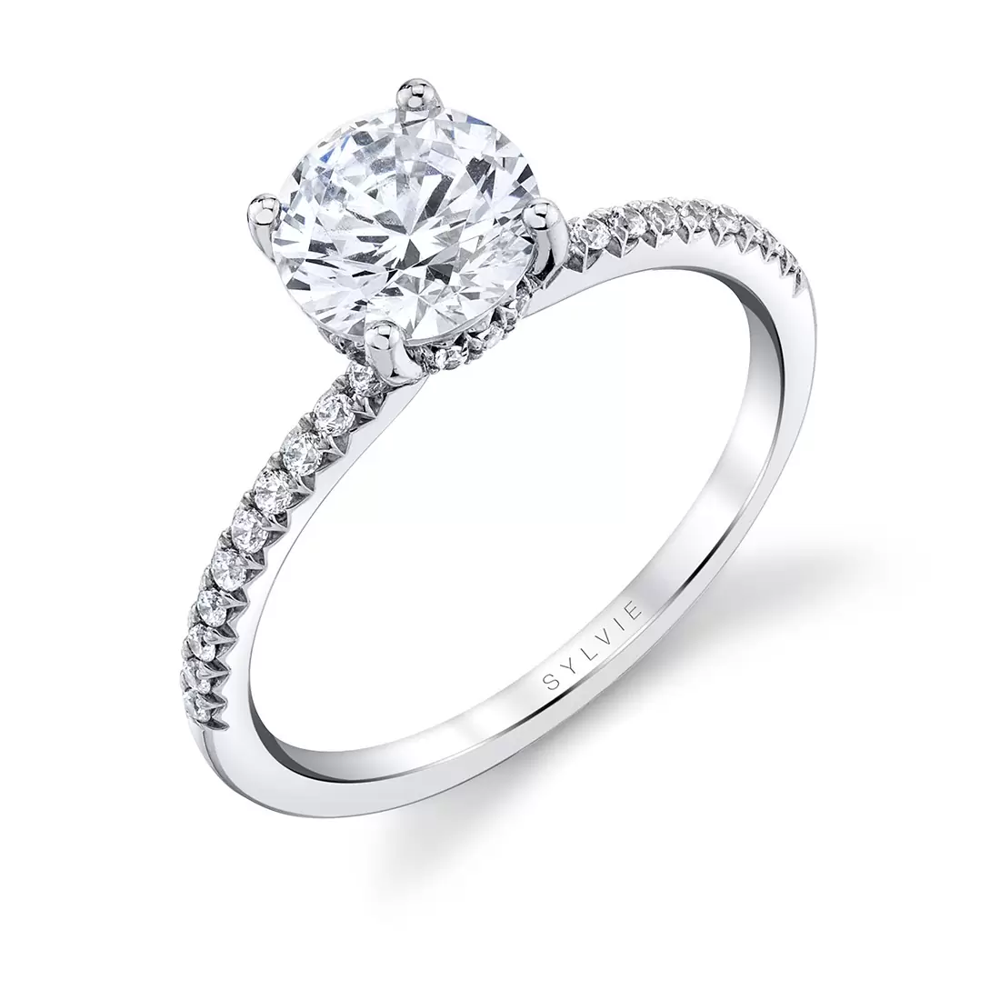 White Gold Round Cut Classic Hidden Halo Engagement Ring - Blythe