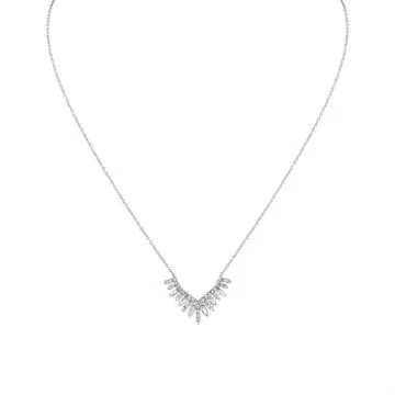 White Gold/Yellow Gold Éternelle Shell Tip Diamond Necklace with Alternating Round and Baguette Diamonds