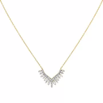 White Gold/Yellow Gold Éternelle Shell Tip Diamond Necklace with Alternating Round and Baguette Diamonds