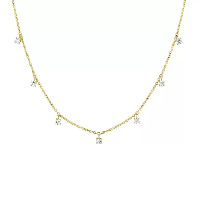 yellow gold floating round diamond necklace
