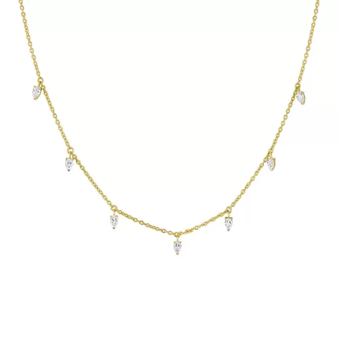 yellow gold floating pear diamond necklace crop