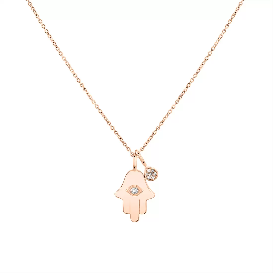 Yellow Gold Éternelle Diamond Hamsa Hand Pendant with Diamond Shell Charm