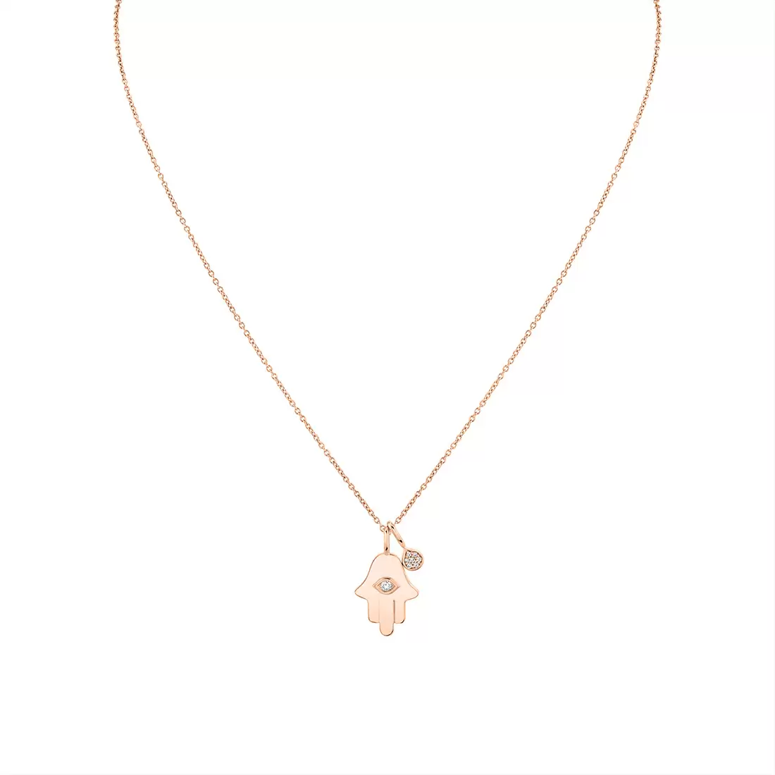 Yellow Gold Éternelle Diamond Hamsa Hand Pendant with Diamond Shell Charm