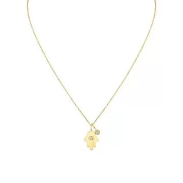 Yellow Gold Éternelle Diamond Hamsa Hand Pendant with Diamond Shell Charm