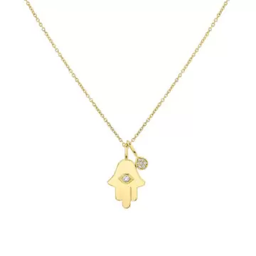 Yellow Gold Éternelle Diamond Hamsa Hand Pendant with Diamond Shell Charm