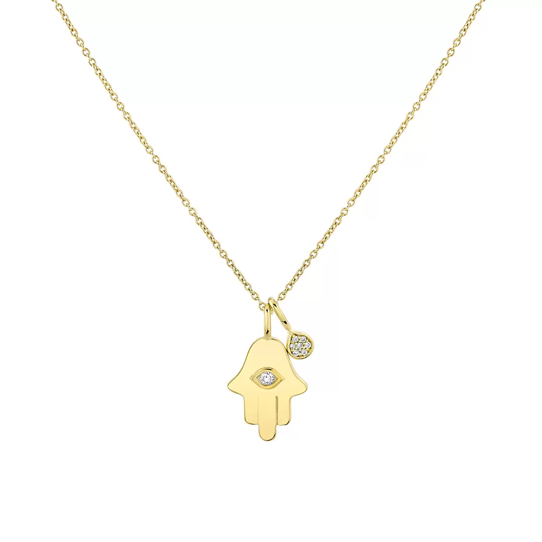 Yellow Gold Éternelle Diamond Hamsa Hand Pendant with Diamond Shell Charm