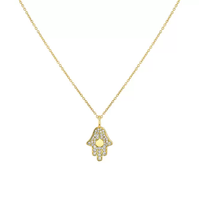 yellow gold diamond Hamsa hand pendant crop