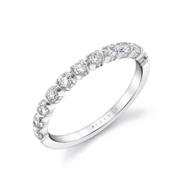 White Gold Classic Half Bezel Wedding Ring - Teddi