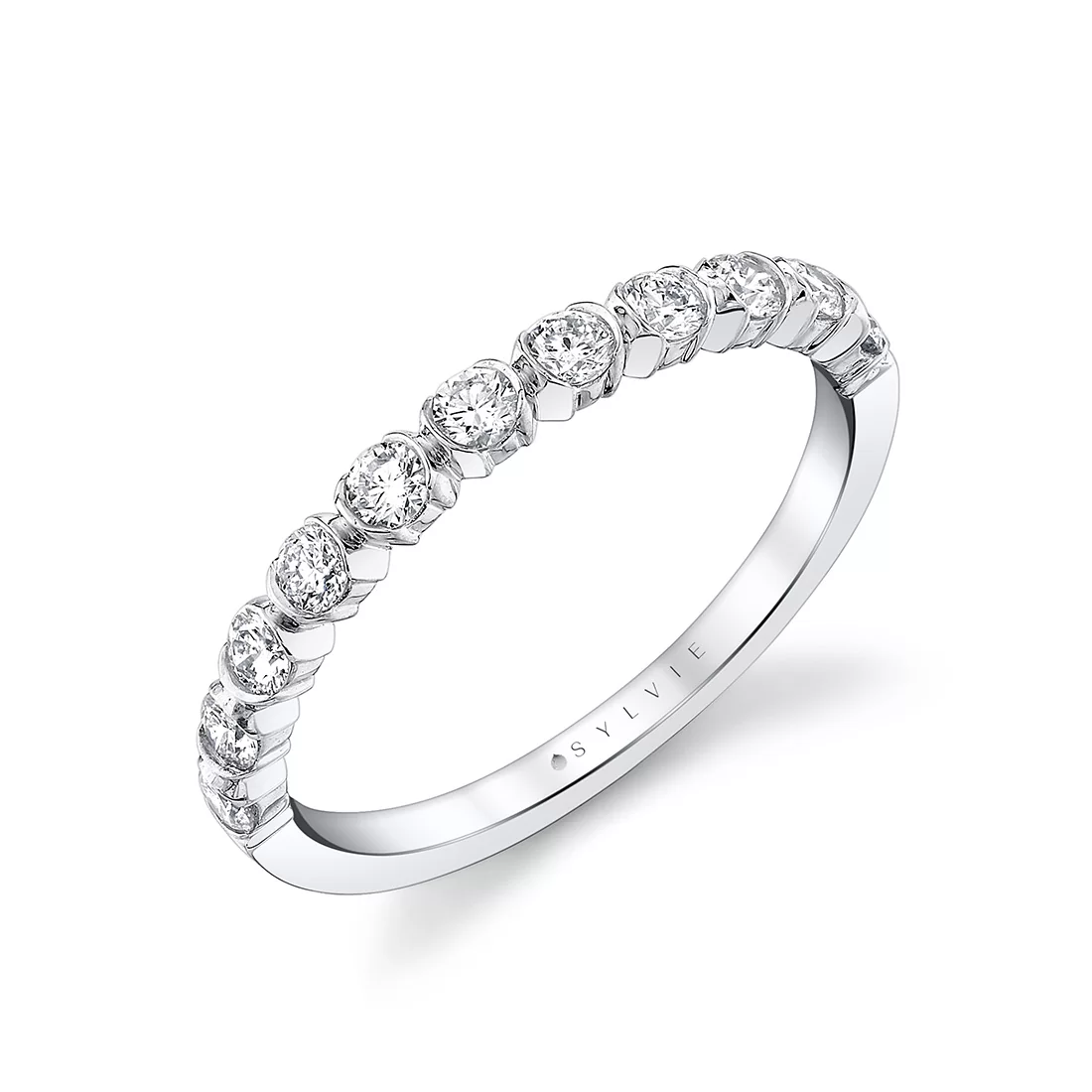 White Gold Classic Half Bezel Wedding Ring - Teddi