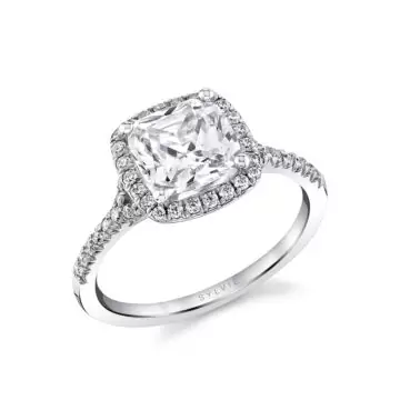 White Gold Cushion Cut Halo Engagement Ring - Alexandra