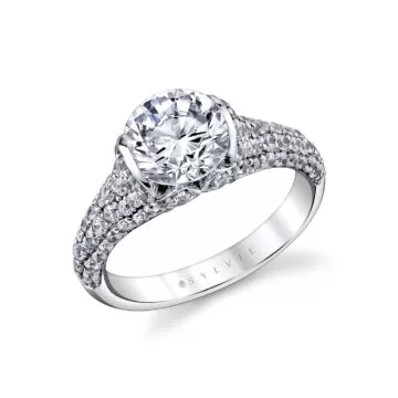 White Gold Shell Auranova Bloom Half Bezel Pavé Engagement Ring - Elowen