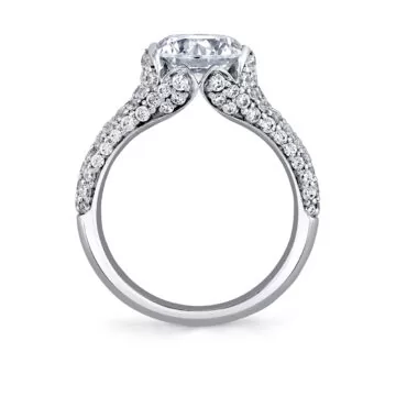 White Gold Shell Auranova Bloom Half Bezel Pavé Engagement Ring - Elowen