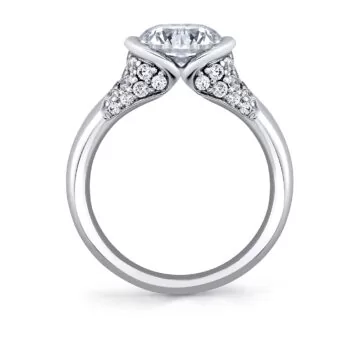 White Gold Shell Auranova Half Bezel Pavé Engagement Ring with Shell Tip Silhouettes - Faelina