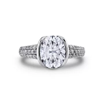 White Gold Shell Auranova Half Bezel Pavé Engagement Ring with Shell Tip Silhouettes - Mariselle