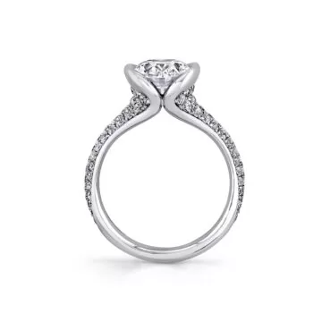 White Gold Shell Auranova Half Bezel Pavé Engagement Ring with Shell Tip Silhouettes - Mariselle