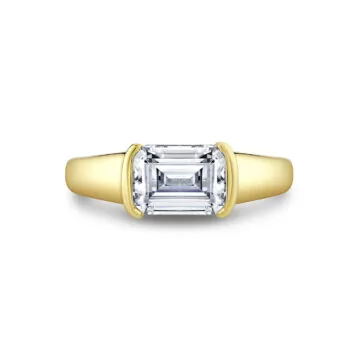 Yellow Gold Shell Auranova East to West Half Bezel Solitaire Engagement Ring - Hollyn