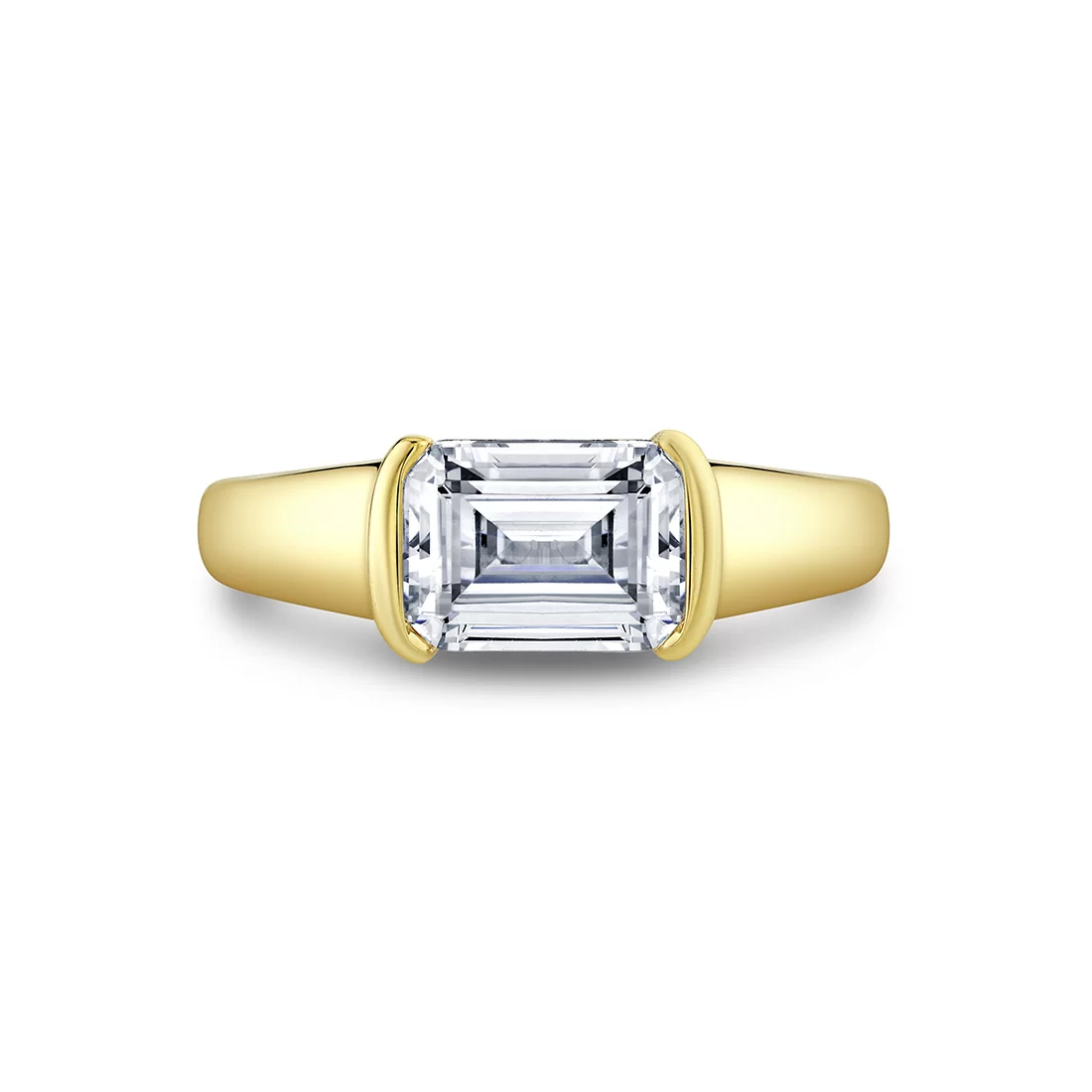 Yellow Gold Shell Auranova East to West Half Bezel Solitaire Engagement Ring - Hollyn