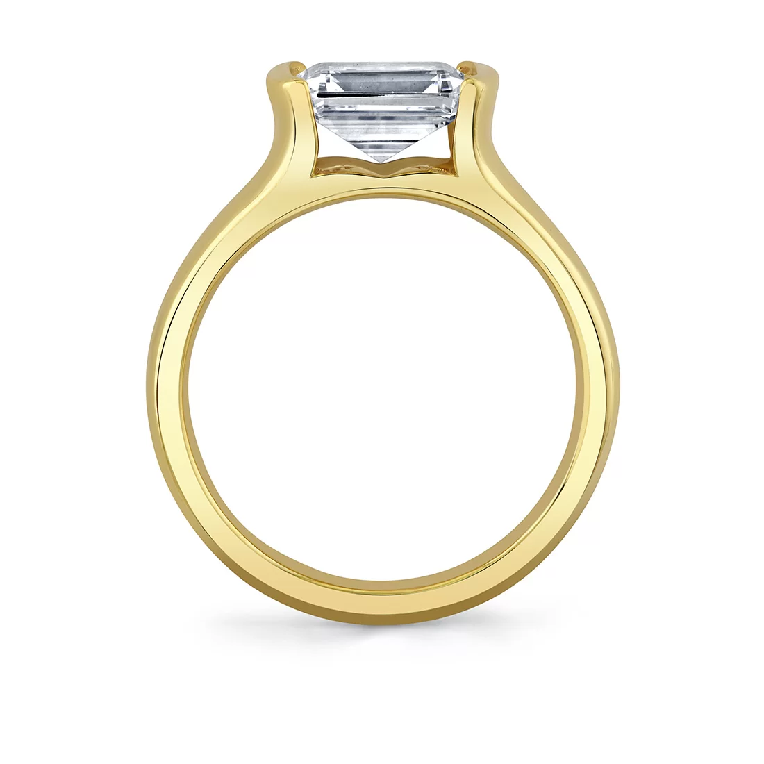 Yellow Gold Shell Auranova East to West Half Bezel Solitaire Engagement Ring - Hollyn