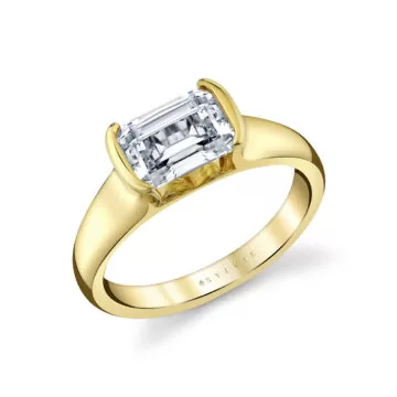 Yellow Gold Shell Auranova East to West Half Bezel Solitaire Engagement Ring - Hollyn