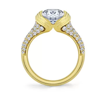 Yellow Gold Shell Auranova Shell Tip Cascade Half Bezel Pavé Engagement Ring - Indya