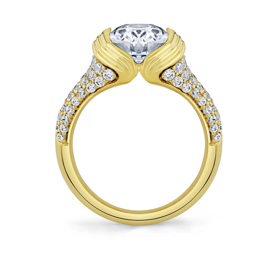 Yellow Gold Shell Auranova Shell Tip Cascade Half Bezel Pavé Engagement Ring - Indya