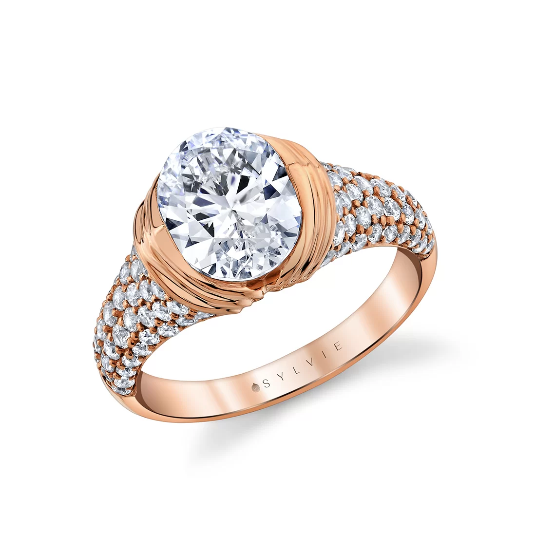 Yellow Gold Shell Auranova Shell Tip Cascade Half Bezel Pavé Engagement Ring - Indya